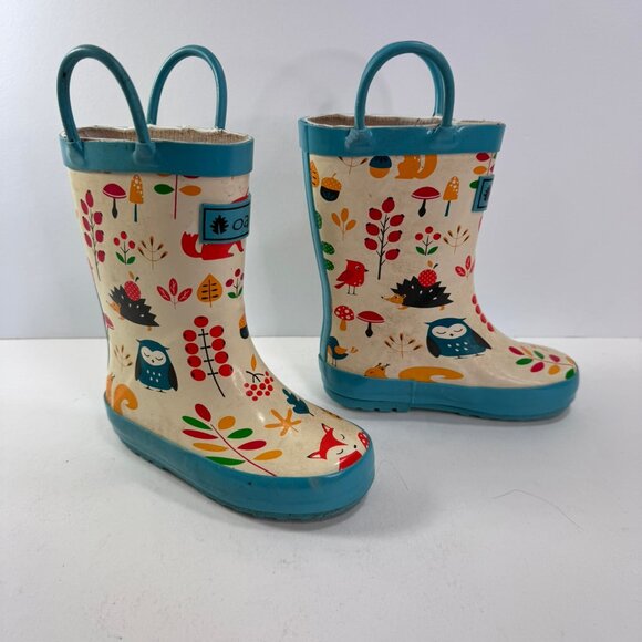 Oaki Toddler Rubber Rainboots Forest Animals Pattern sz 7 - Picture 4 of 9